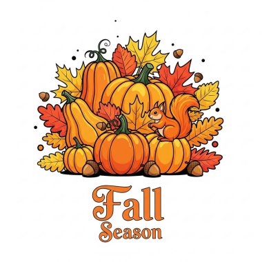 Balkabağı ve harflerle sonbahar sezonunun vektör çizimi