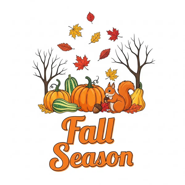 Balkabağı ve akçaağaç yapraklı sonbahar vektör çizimi. Sonbahar sezonu tasarımı.