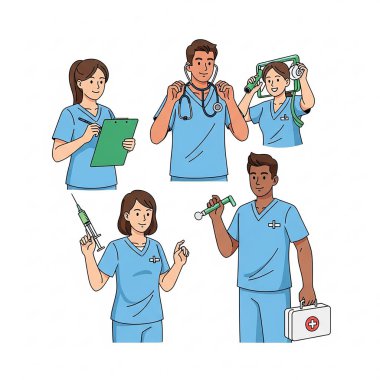 Stetoskop ve Tıbbi Ekip Üniformalı Hemşireler ve Doktorlar