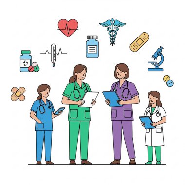 Stetoskop ve Tıbbi Ekip Üniformalı Hemşireler ve Doktorlar