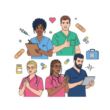 Stetoskop ve Tıbbi Ekip Üniformalı Hemşireler ve Doktorlar