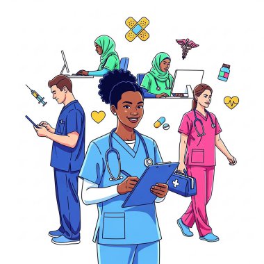 Stetoskop ve Tıbbi Ekip Üniformalı Hemşireler ve Doktorlar