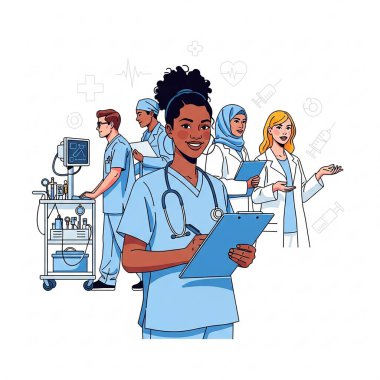 Stetoskop ve Tıbbi Ekip Üniformalı Hemşireler ve Doktorlar