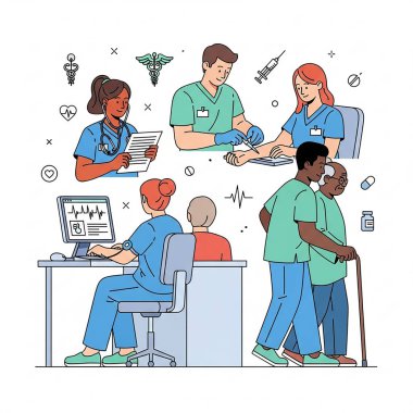 Stetoskop ve Tıbbi Ekip Üniformalı Hemşireler ve Doktorlar