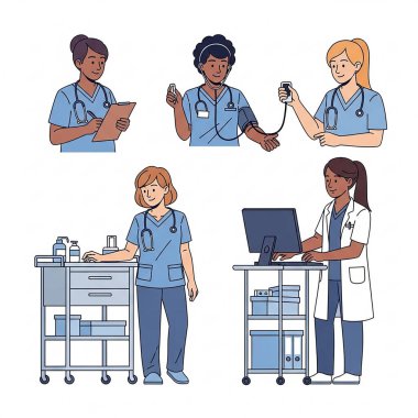 Stetoskop ve Tıbbi Ekip Üniformalı Hemşireler ve Doktorlar