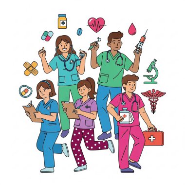 Stetoskop ve Tıbbi Ekip Üniformalı Hemşireler ve Doktorlar