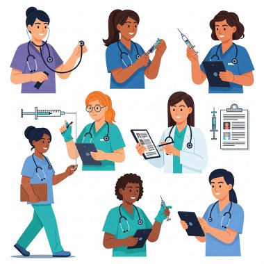 Stetoskop ve Tıbbi Ekip Üniformalı Hemşireler ve Doktorlar