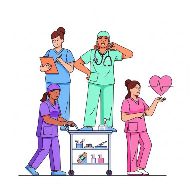 Stetoskop ve Tıbbi Ekip Üniformalı Hemşireler ve Doktorlar