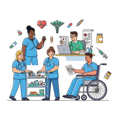 Stetoskop ve Tıbbi Ekip Üniformalı Hemşireler ve Doktorlar