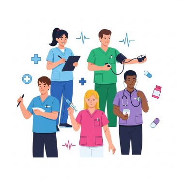 Stetoskop ve Tıbbi Ekip Üniformalı Hemşireler ve Doktorlar
