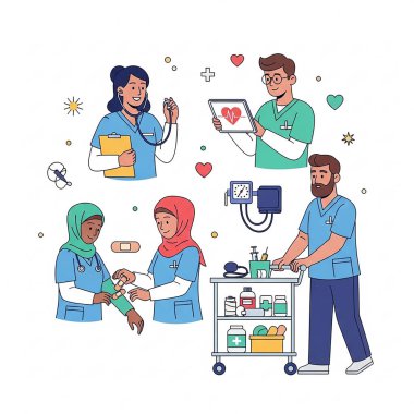Stetoskop ve Tıbbi Ekip Üniformalı Hemşireler ve Doktorlar