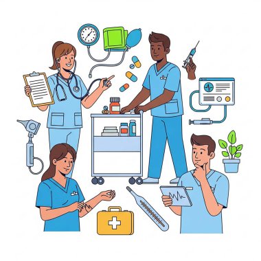 Stetoskop ve Tıbbi Ekip Üniformalı Hemşireler ve Doktorlar