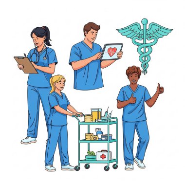 Stetoskop ve Tıbbi Ekip Üniformalı Hemşireler ve Doktorlar