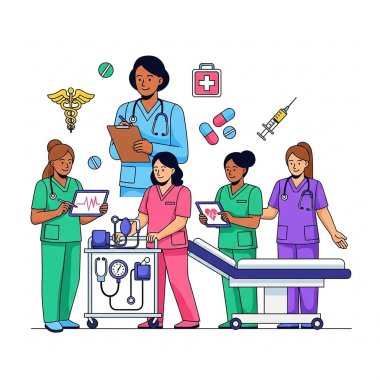 Stetoskop ve Tıbbi Ekip Üniformalı Hemşireler ve Doktorlar