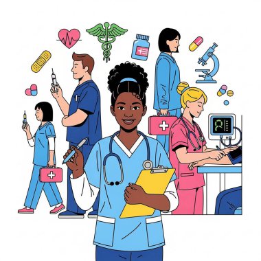 Stetoskop ve Tıbbi Ekip Üniformalı Hemşireler ve Doktorlar