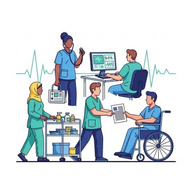 Stetoskop ve Tıbbi Ekip Üniformalı Hemşireler ve Doktorlar