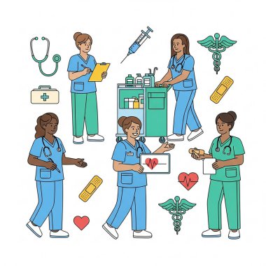 Stetoskop ve Tıbbi Ekip Üniformalı Hemşireler ve Doktorlar