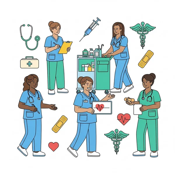 Stetoskop ve Tıbbi Ekip Üniformalı Hemşireler ve Doktorlar