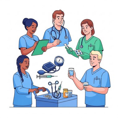 Stetoskop ve Tıbbi Ekip Üniformalı Hemşireler ve Doktorlar