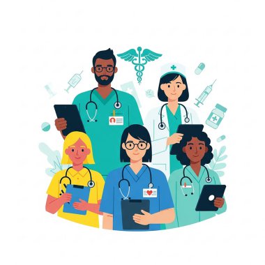 Stetoskop ve Tıbbi Ekip Üniformalı Hemşireler ve Doktorlar