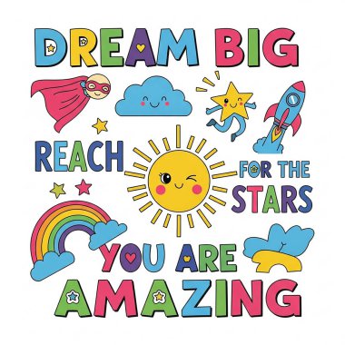 Motivasyon Grafiği ve tipografisinin Renkli Düz Çizimi