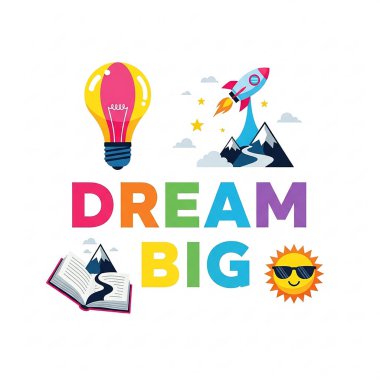 Motivasyon Grafiği ve tipografisinin Renkli Düz Çizimi