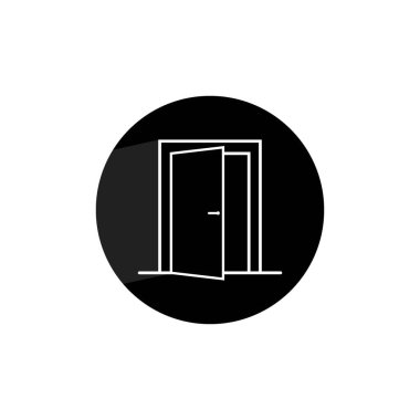 Gri arka planda izole edilmiş modaya uygun düz stil ikonu. Web siteniz için açık kapı sembolü, logo, uygulama, UI. Vektör illüstrasyonu, EPS10.