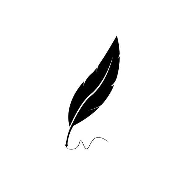 Quill Feather Pen Signature Logo Design Template Illustration Vector — Stock Vector
