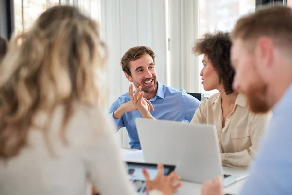 Colleagues Sitting Meeting Chatting Multicultural Group — Stock Photo, Image