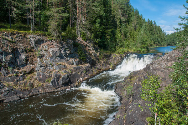 Kivach Falls in Kivach State Nature Reserve in summer, Republic of Karelia, Russia