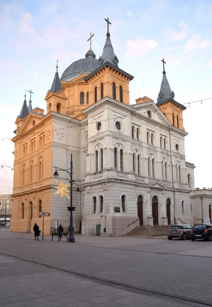 Szentháromság Templom Központi Szabadság Tér Piotrkowska Utca Łódź Lengyelország — Stock Fotó