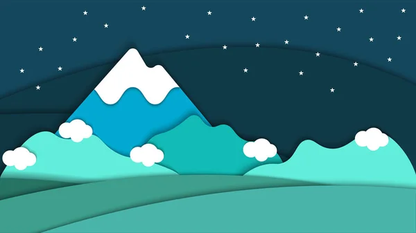 Schönheit Nacht Landschaft Berg Papier Kunststil Mit Wolke Hintergrund Vektor — Stockvektor