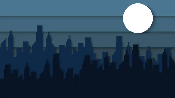 Beautiful Flat Design Night City Silhouette Scenery Paper Cut Background — Stock Vector