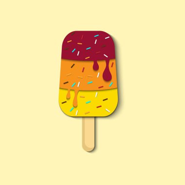 Erimiş dondurma çubuğunun vektör çizimi kağıt ustası tasarım tarzıyla