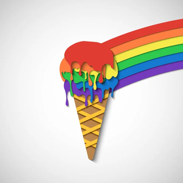 Rainbow Ice Cream Cone Illustration Vectorielle Avec Style Art Papier — Image vectorielle