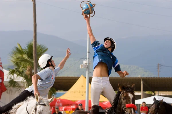 Cardadeu Barcelona 2007 Man Catching Ball Horseball Match — Stock Photo, Image