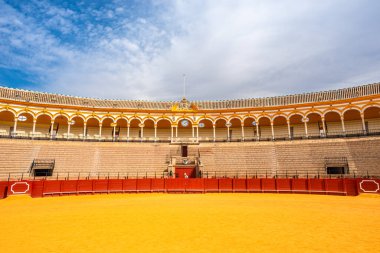 Sevilla, İspanya. 15 Ekim 2019. Toros Meydanı 'nın boş boğa güreşi manzarası.