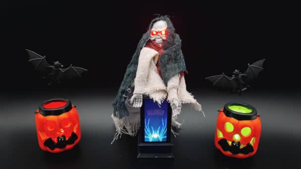 Video Tempo Reale Halloween Composizione Roba Con Strega Volante Una — Video Stock