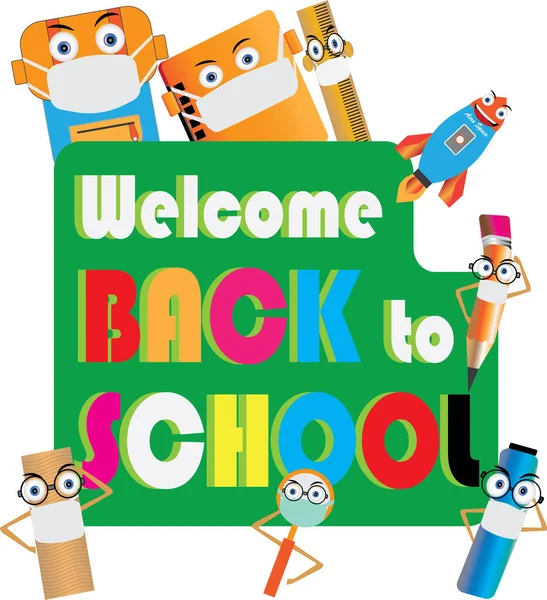 Welcome Back School Funny Character — Stock Vector