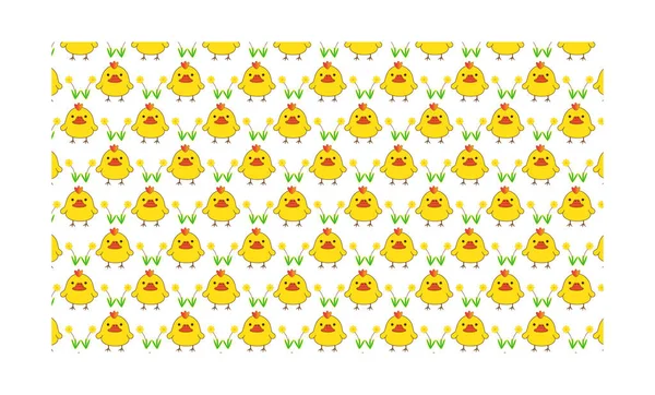 Sarı Sevimli Tavukların Çizim Vektörüyle Kusursuz Desen — Stok Vektör