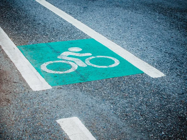 Símbolo Pintado Carril Bici Verde Carril Bici Prioridad Ciudad — Foto de Stock