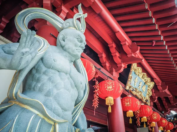 Singapore März 2018 Chinesischer Gott Steinstatue Vor Buddha Zahn Relikt — Stockfoto