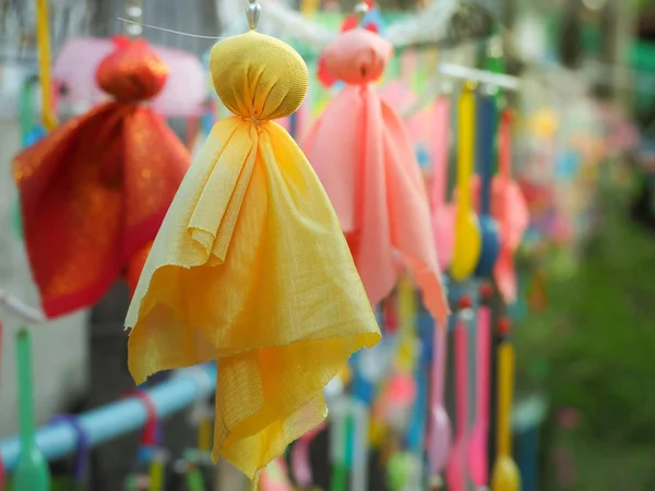 Gele Japanse Rain Doll Teru Teru Bozu Teriteribouzu Hangend Bidden — Stockfoto