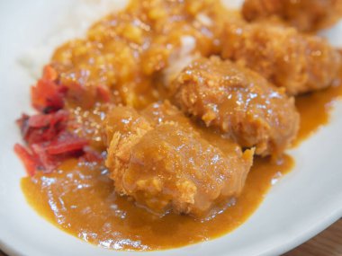 Japon Kızarmış Tavuğu (Tonkatsu) Körili, pirinçli.