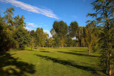 Sonbaharda gün batımında bir park