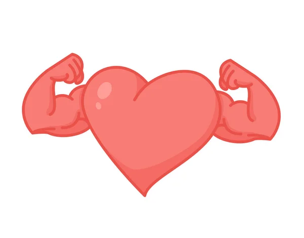 Stark Hjärta Karaktär Tecknad Stil Vektor Illustration Hjärtat Med Muskulösa — Stock vektor