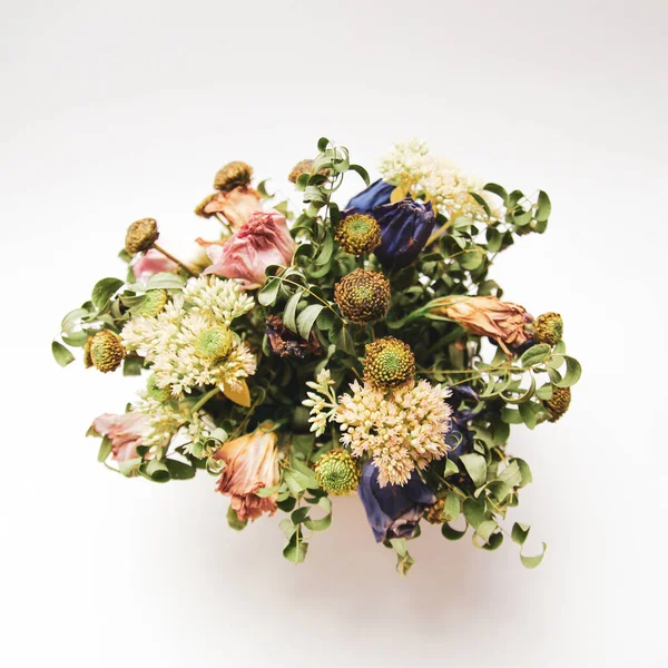 Dried flowers aesthetic. Collection of various flowers in a bouquet.