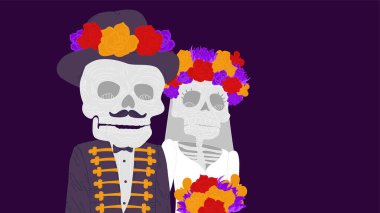 Day of the dead (Dia de los muertos). Two skeletons (man and woman) in wedding suits clipart