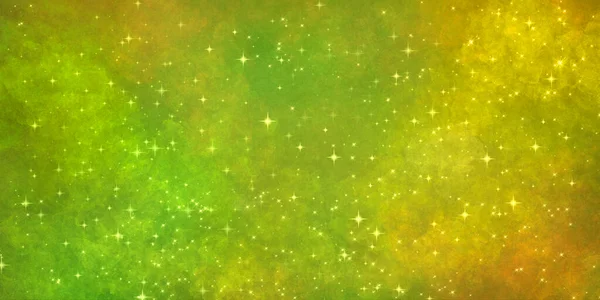 Verde Amarelo Espaço Abstrato Grunge Fundo Com Muitas Estrelas Faíscas — Fotografia de Stock