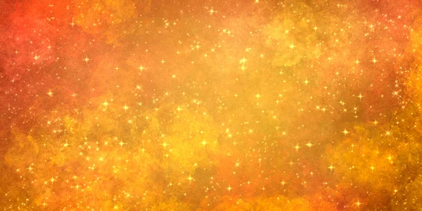 Helder Kosmisch Oranje Geel Abstracte Achtergrond Met Veel Sterren Glans — Stockfoto